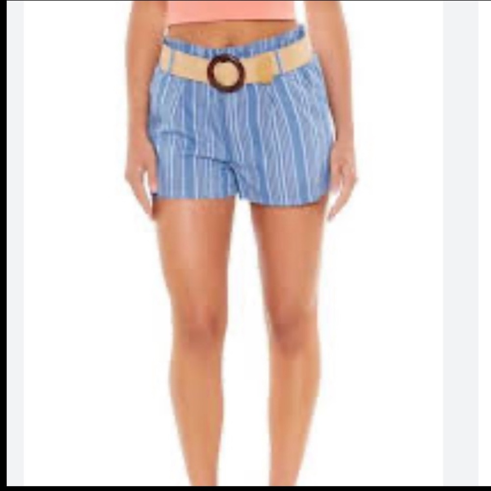 No Comment Belted Paper Bag Shorts Cotton Blend Linen Feel w/Pockets NWT…